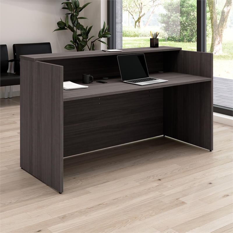 Pemberly Row 72W x 30D Reception Desk with Shelf in Storm Gray - Engineered Wood