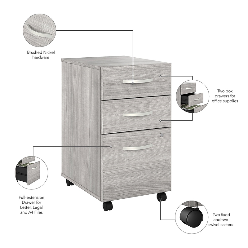 Pemberly Row 3 Drawer Mobile File Cabinet in Platinum Gray - Engineered Wood