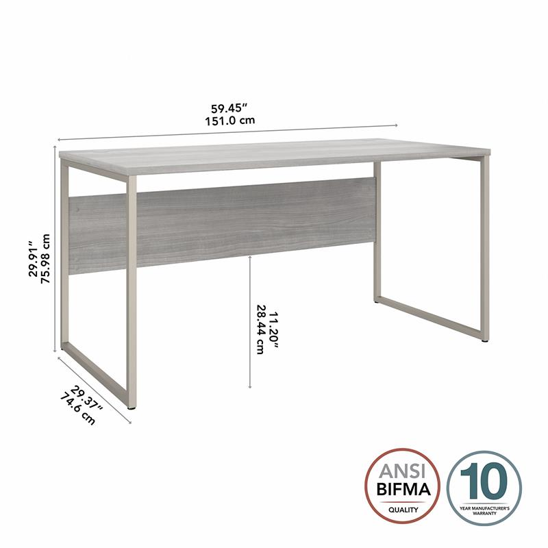 Pemberly Row 60W x 30D Computer Table Desk in Platinum Gray - Engineered Wood