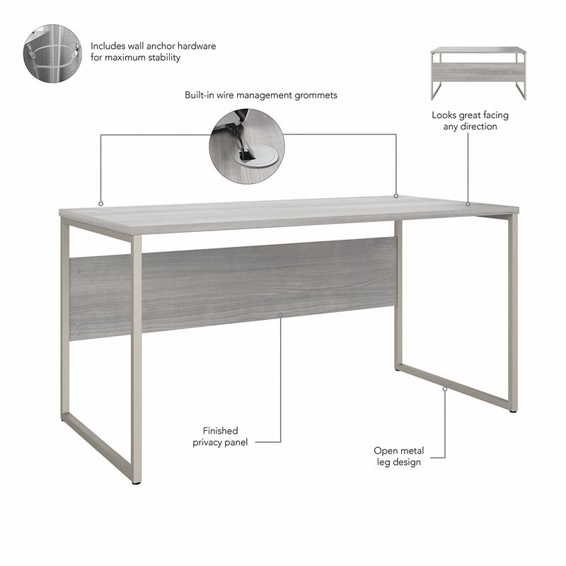 Pemberly Row 60W x 30D Computer Table Desk in Platinum Gray - Engineered Wood