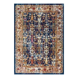 Pemberly Row 94.5x122&quot Jessa Floral Lattice Area Rug in Blue/Orange/Yellow