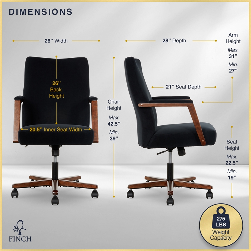 Pemberly Row Ergonomic Mid Back Office Chair in Soft Velvet Upholstery Black
