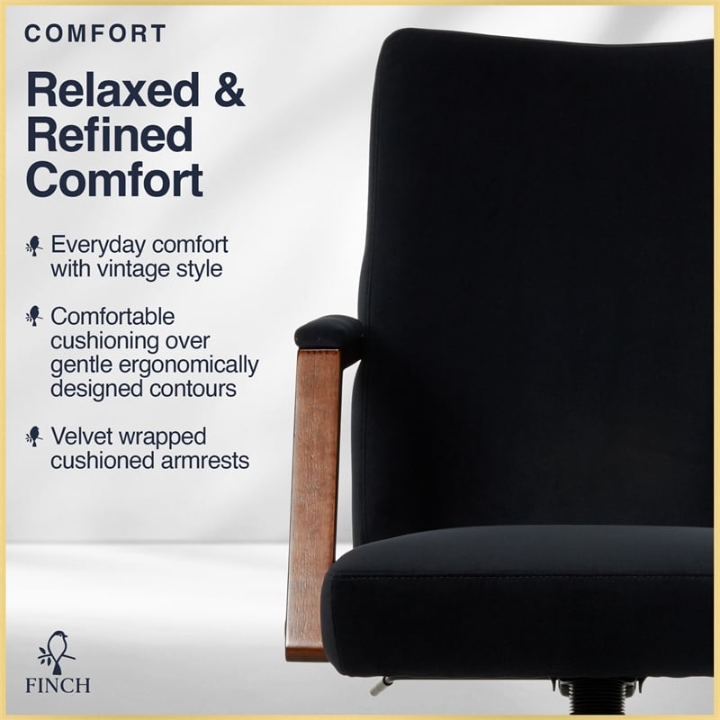 Pemberly Row Ergonomic Mid Back Office Chair in Soft Velvet Upholstery Black