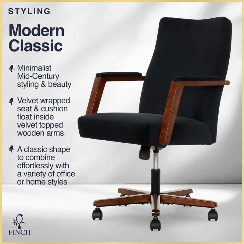 Pemberly Row Ergonomic Mid Back Office Chair in Soft Velvet Upholstery Black