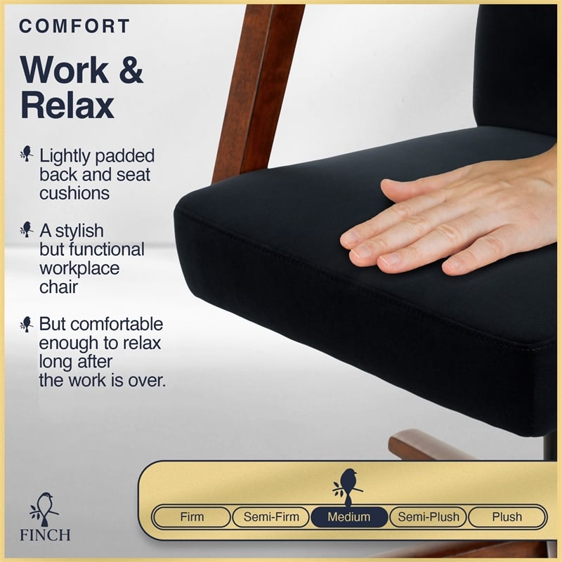 Pemberly Row Ergonomic Mid Back Office Chair in Soft Velvet Upholstery Black