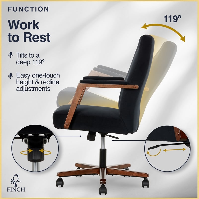 Pemberly Row Ergonomic Mid Back Office Chair in Soft Velvet Upholstery Black