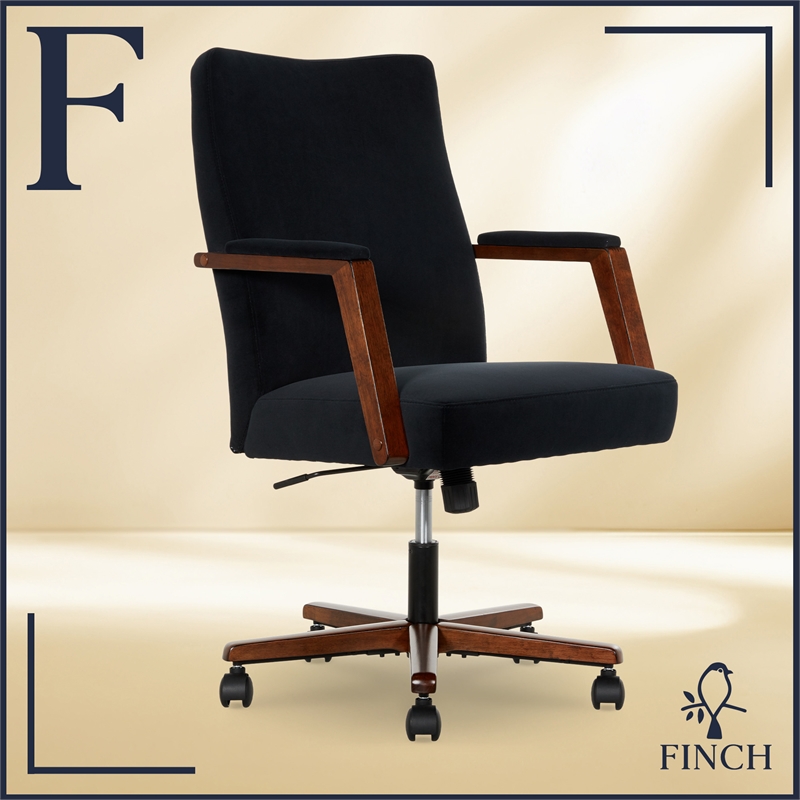 Pemberly Row Ergonomic Mid Back Office Chair in Soft Velvet Upholstery Black