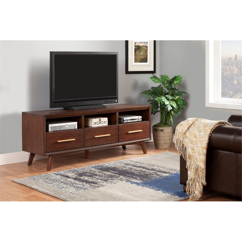 Pemberly Row Contemporary Wood TV Console in Walnut / Brown Finish