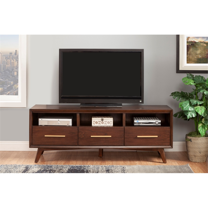 Pemberly Row Contemporary Wood TV Console in Walnut / Brown Finish