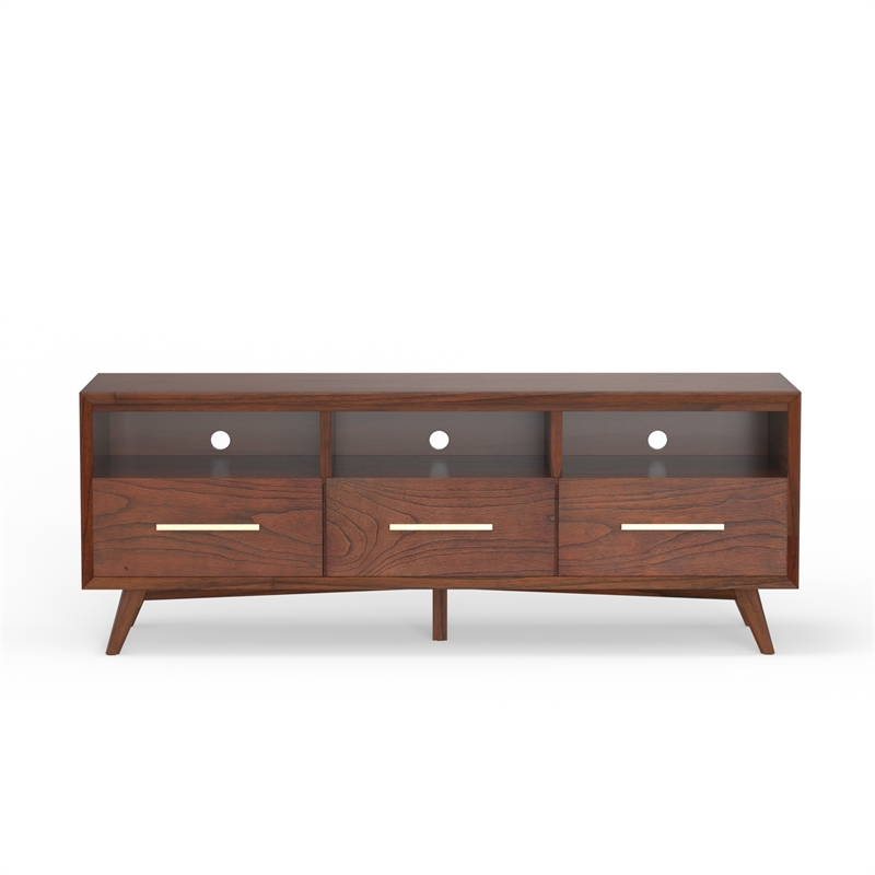 Pemberly Row Contemporary Wood TV Console in Walnut / Brown Finish