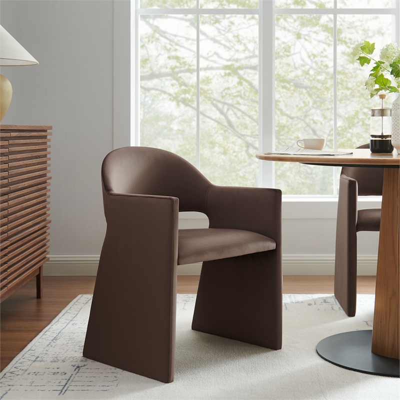 Pemberly Row Contemporary Dining Armchair in Chocolate Brown