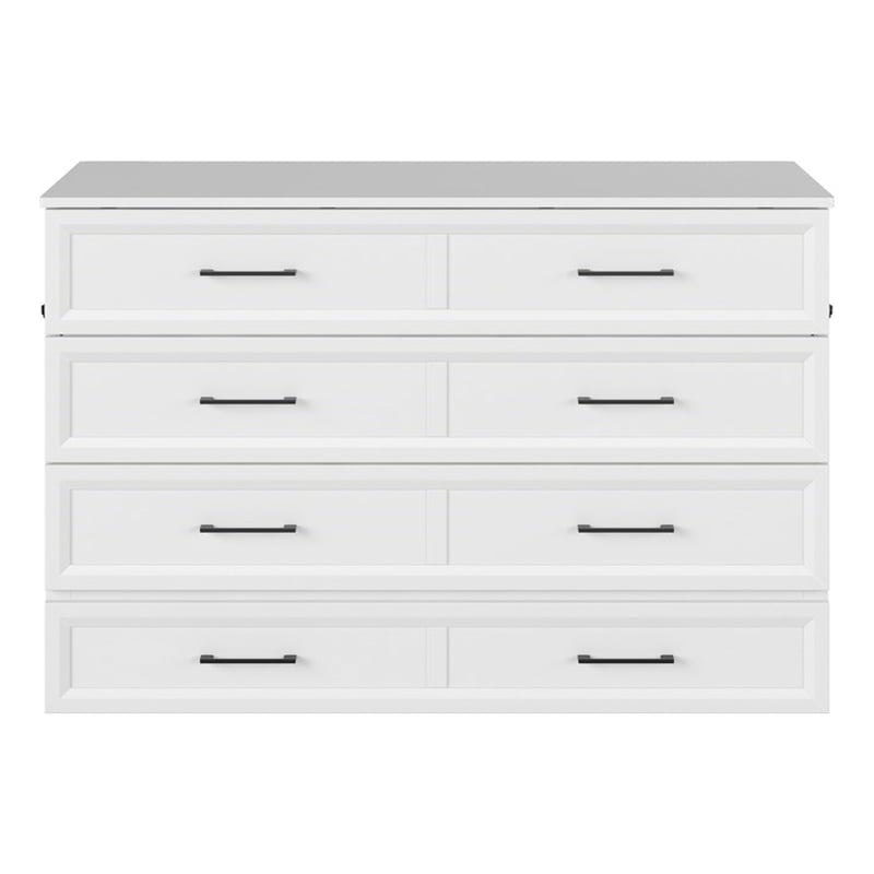 Pemberly Row Queen Wood Murphy Bed Chest with Mattress Drawer & Charger in White