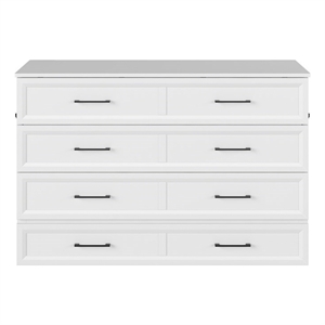 Pemberly Row Queen Wood Murphy Bed Chest with Mattress Drawer & Charger in White