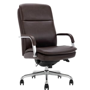 pemberly row executive mid-back office chair bonded leather brown and chrome