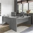 Pemberly Row 72W Bow Front L Shaped Desk and Chair Set in Gray - Engineered Wood