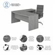 Pemberly Row 72W Bow Front L Shaped Desk and Chair Set in Gray - Engineered Wood
