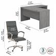 Pemberly Row 72W Bow Front L Shaped Desk and Chair Set in Gray - Engineered Wood