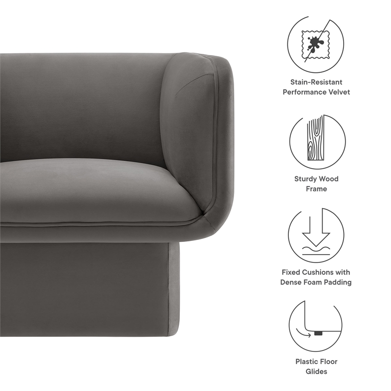 Pemberly Row Modern Performance Velvet Accent Chair in Storm Gray