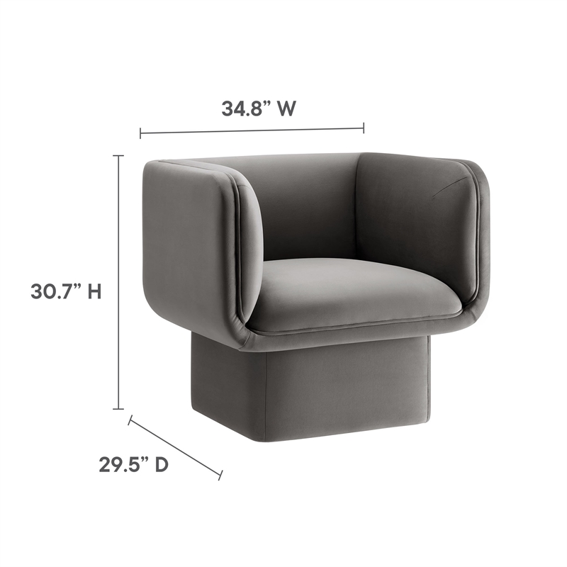 Pemberly Row Modern Performance Velvet Accent Chair in Storm Gray