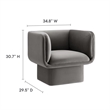 Pemberly Row Modern Performance Velvet Accent Chair in Storm Gray