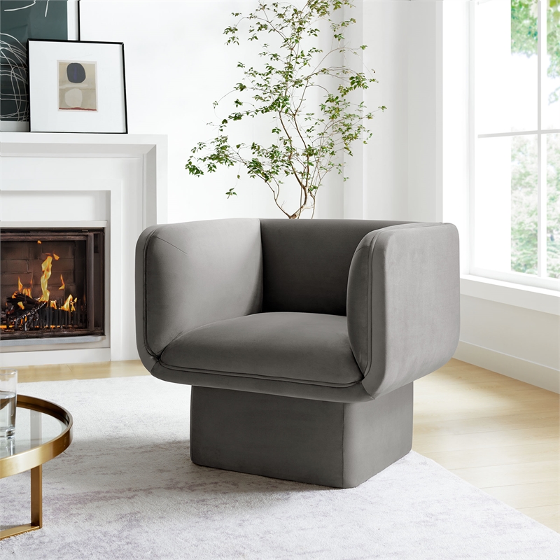 Pemberly Row Modern Performance Velvet Accent Chair in Storm Gray