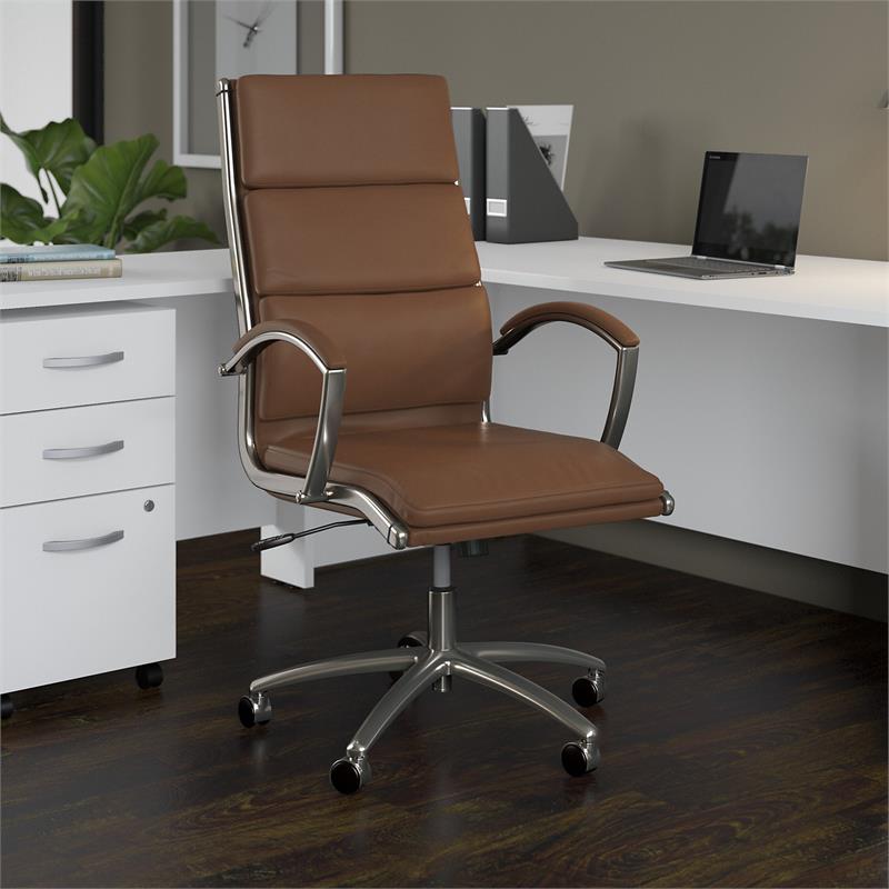 Pemberly Row High Back Faux Leather Executive Office Chair in Saddle Tan
