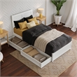 Pemberly Row Twin XL Wood Platform Bed with Panel Footboard & Drawers in White