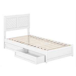 Pemberly Row Twin XL Wood Platform Bed with Panel Footboard & Drawers in White