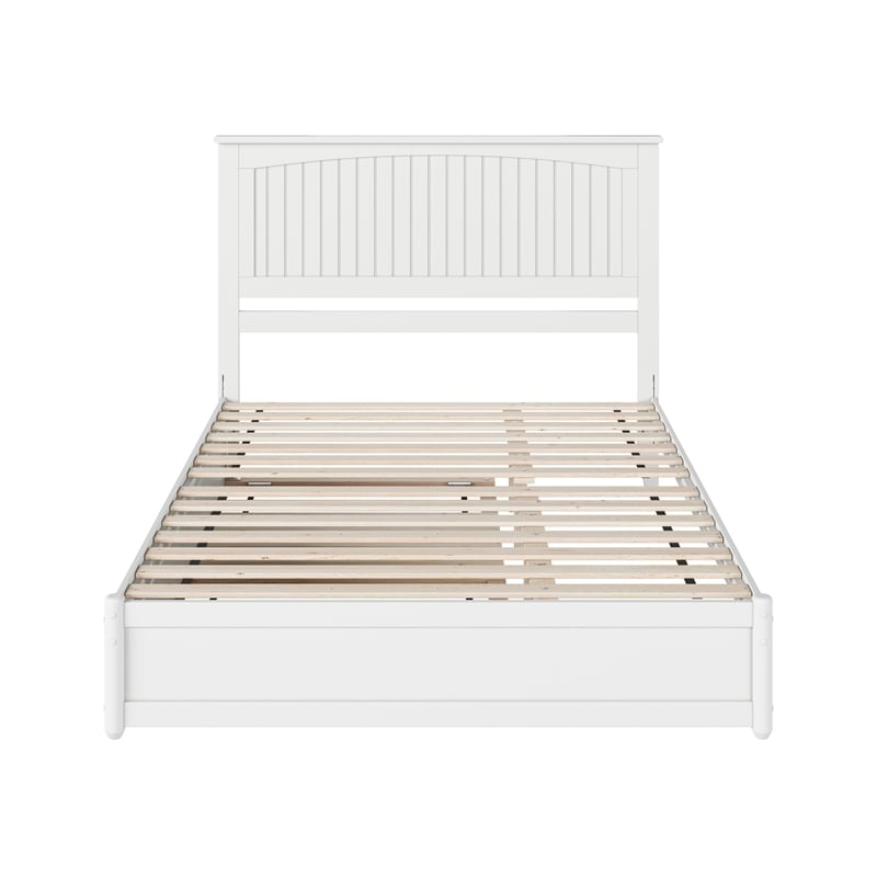 Pemberly Row Queen Platform Bed w/ Panel Footboard and Twin XL Trundle in White
