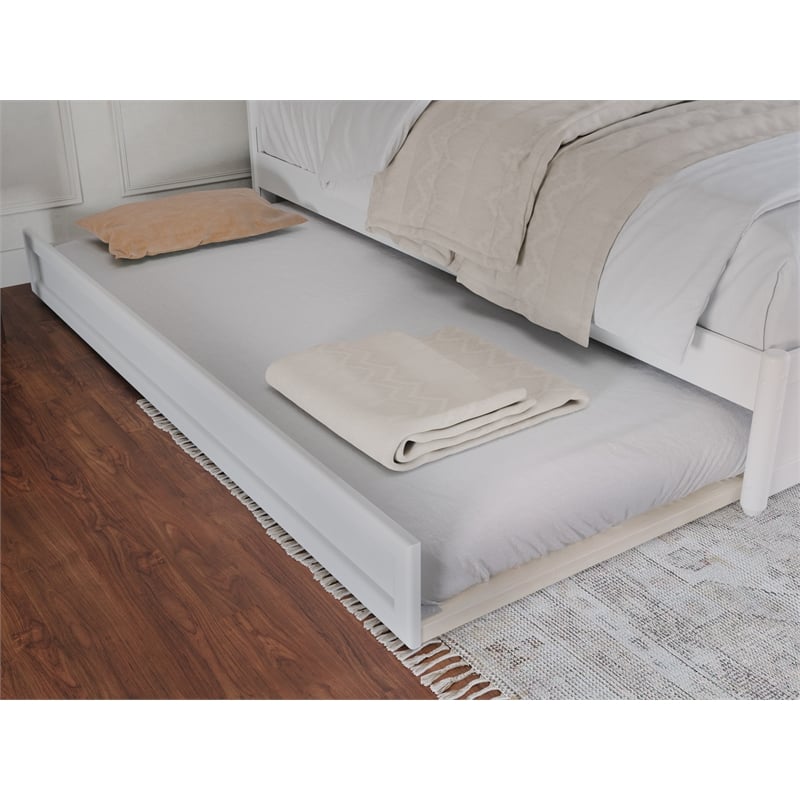 Pemberly Row Queen Platform Bed w/ Panel Footboard and Twin XL Trundle in White