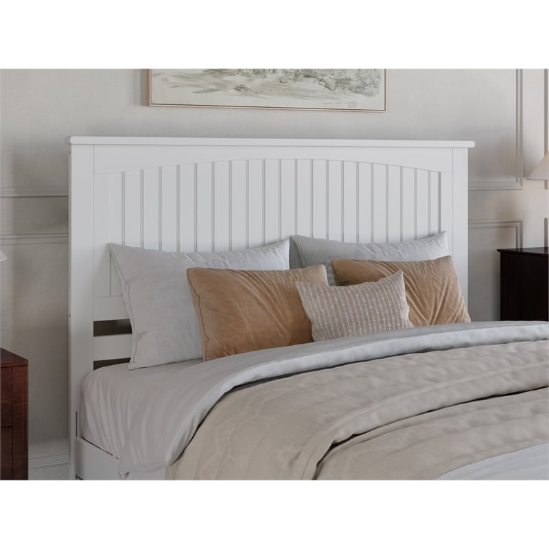 Pemberly Row Queen Platform Bed w/ Panel Footboard and Twin XL Trundle in White