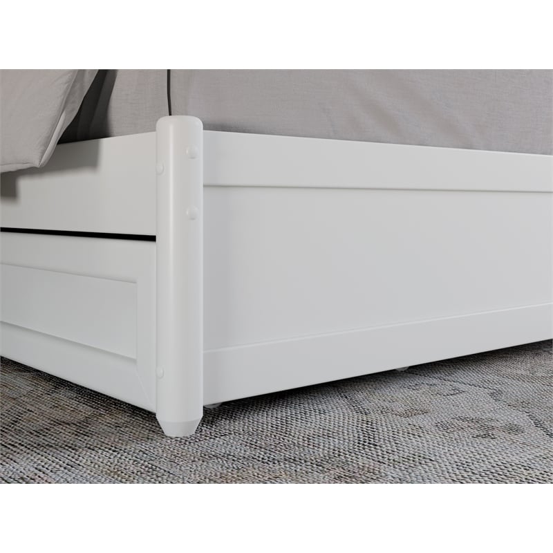 Pemberly Row Queen Platform Bed w/ Panel Footboard and Twin XL Trundle in White