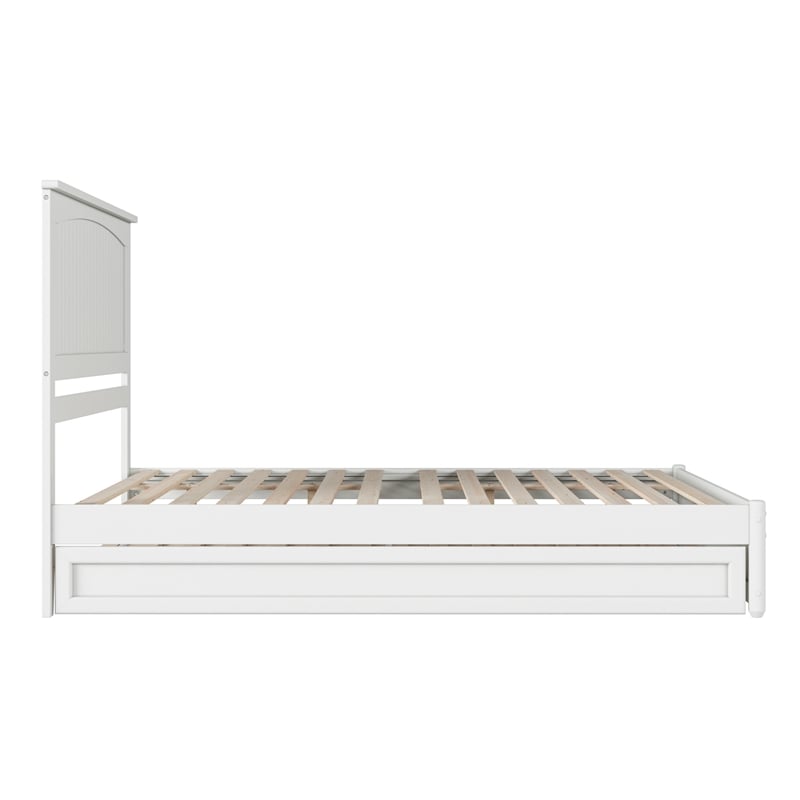 Pemberly Row Queen Platform Bed w/ Panel Footboard and Twin XL Trundle in White