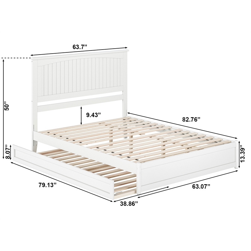 Pemberly Row Queen Platform Bed w/ Panel Footboard and Twin XL Trundle in White