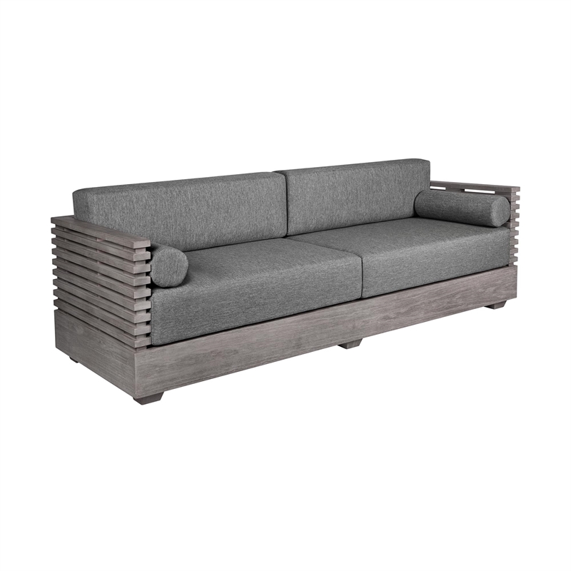 Pemberly Row Outdoor 4Pc Conversation Set in Gray Eucalyptus Wood with Cushions