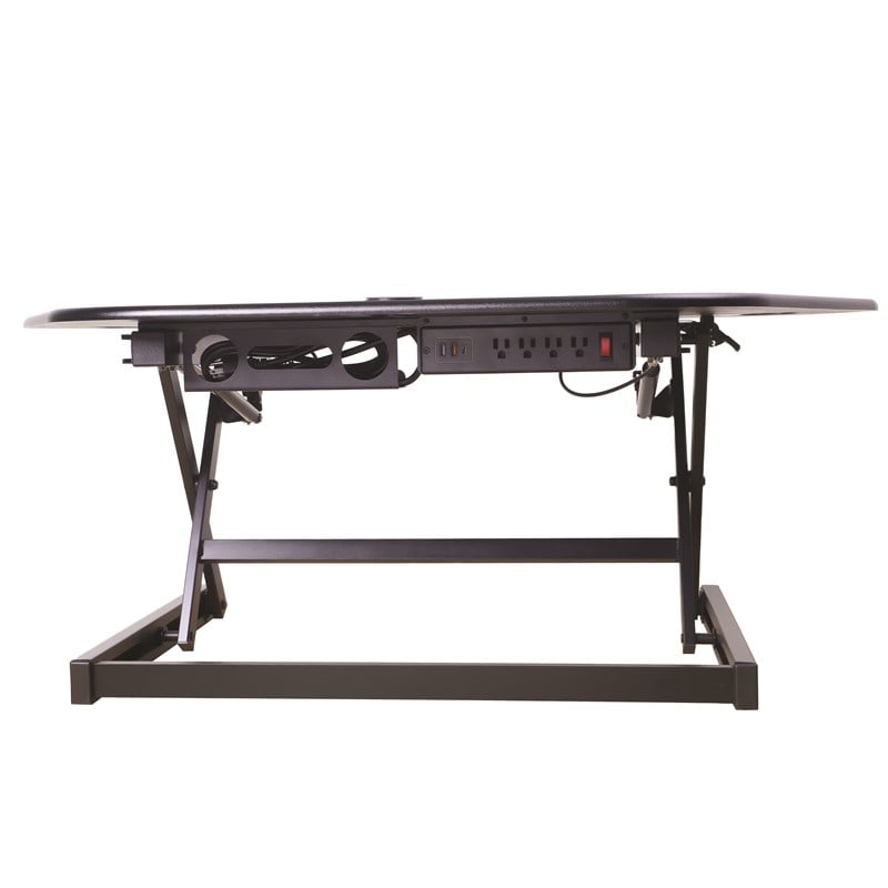 Pemberly Row Corner Standing Desk Converter ACUSB w Dual Monitor Mount - Black