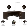 Pemberly Row 72W L Shaped Desk with Mobile File Cabinet in Mocha Cherry