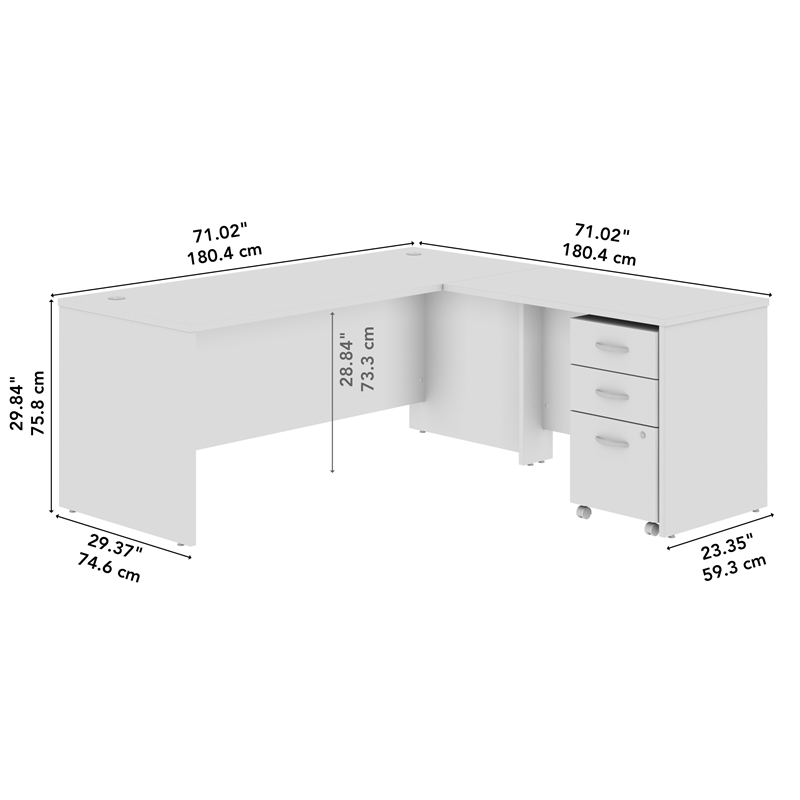 Pemberly Row 72W L Shaped Desk with Mobile File Cabinet in Mocha Cherry