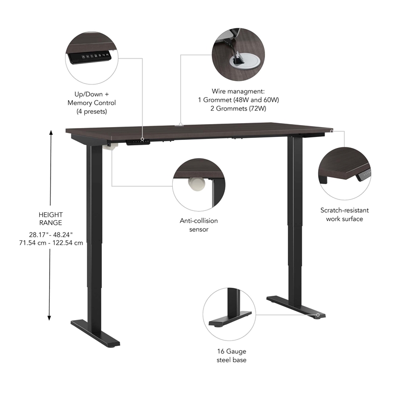 Pemberly Row 48W x 24D Height Adjustable Standing Desk - Engineered Wood