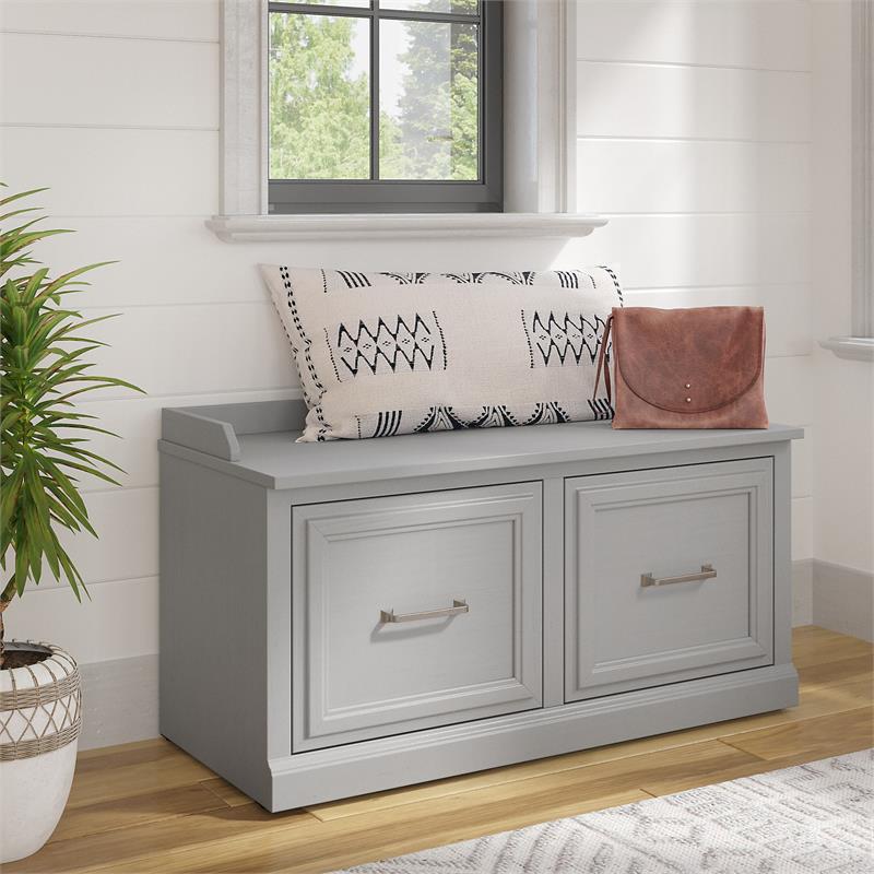 Pemberly Row Shoe Storage Bench with Doors in Cape Cod Gray - Engineered Wood