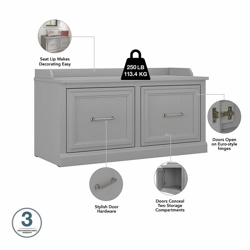 Pemberly Row Shoe Storage Bench with Doors in Cape Cod Gray - Engineered Wood