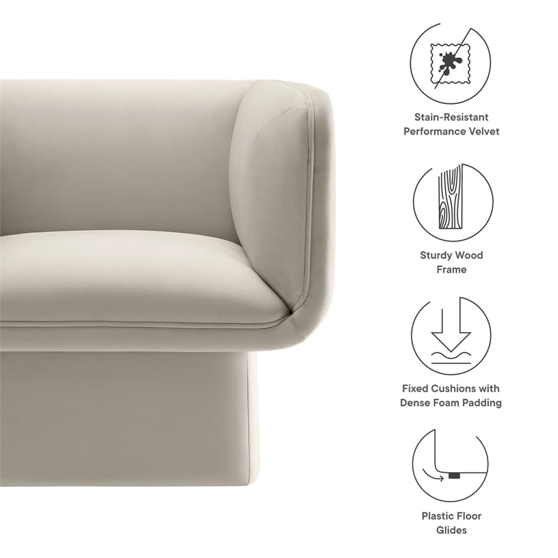 Pemberly Row Modern Performance Velvet Accent Chair in Almond