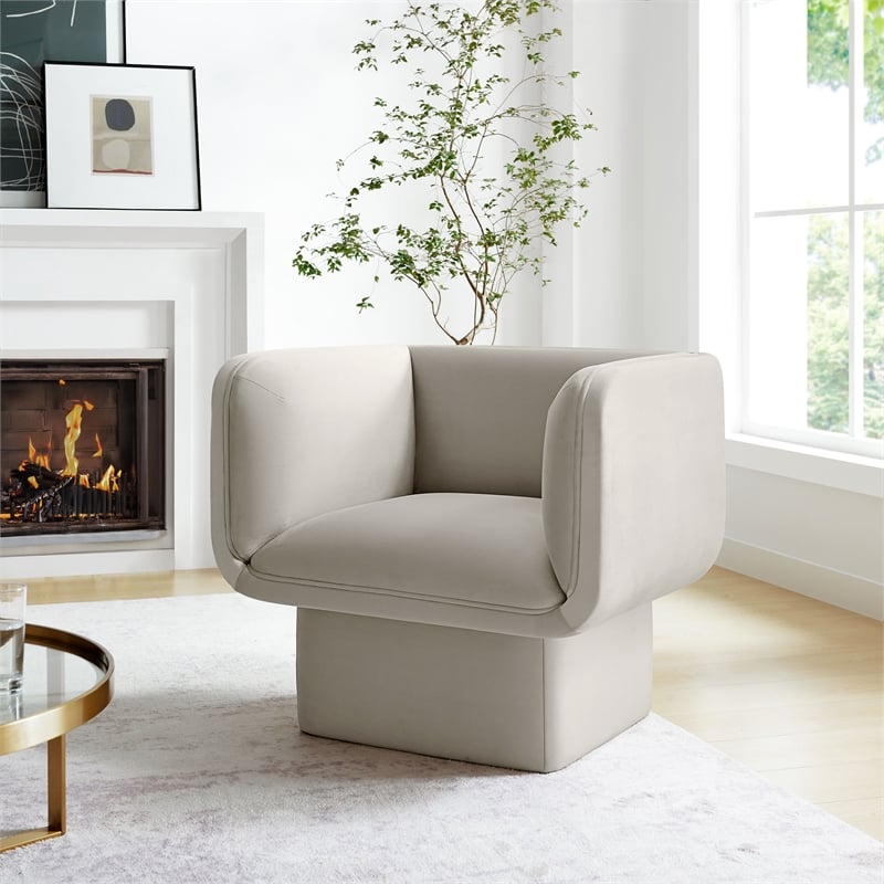 Pemberly Row Modern Performance Velvet Accent Chair in Almond