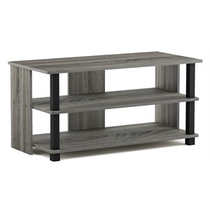 Pemberly Row Wood 3-Tier TV Stand for TV up to 32&quot in French Oak Gray/Black
