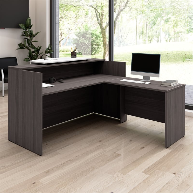 Pemberly Row 72W x 72D L Shaped Reception Desk in Storm Gray - Engineered Wood