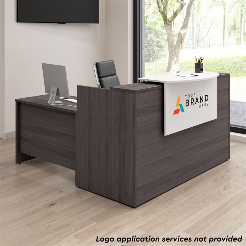 Pemberly Row 72W x 72D L Shaped Reception Desk in Storm Gray - Engineered Wood