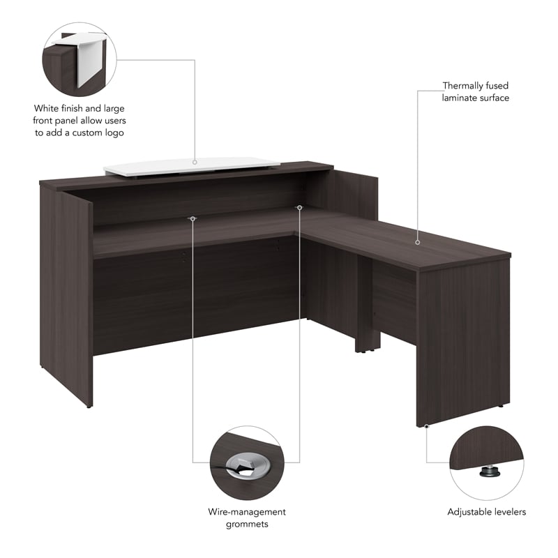 Pemberly Row 72W x 72D L Shaped Reception Desk in Storm Gray - Engineered Wood
