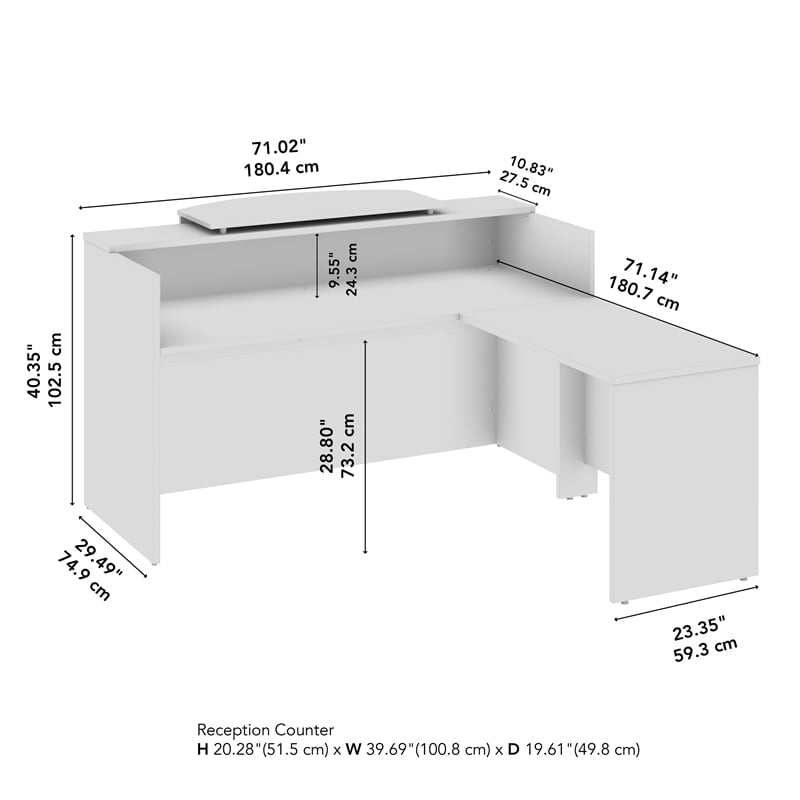Pemberly Row 72W x 72D L Shaped Reception Desk in Storm Gray - Engineered Wood