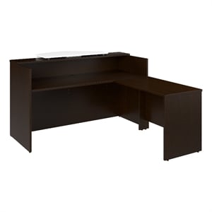 Pemberly Row Engineered Wood L-Shaped Reception Desk with Counter - Mocha Cherry