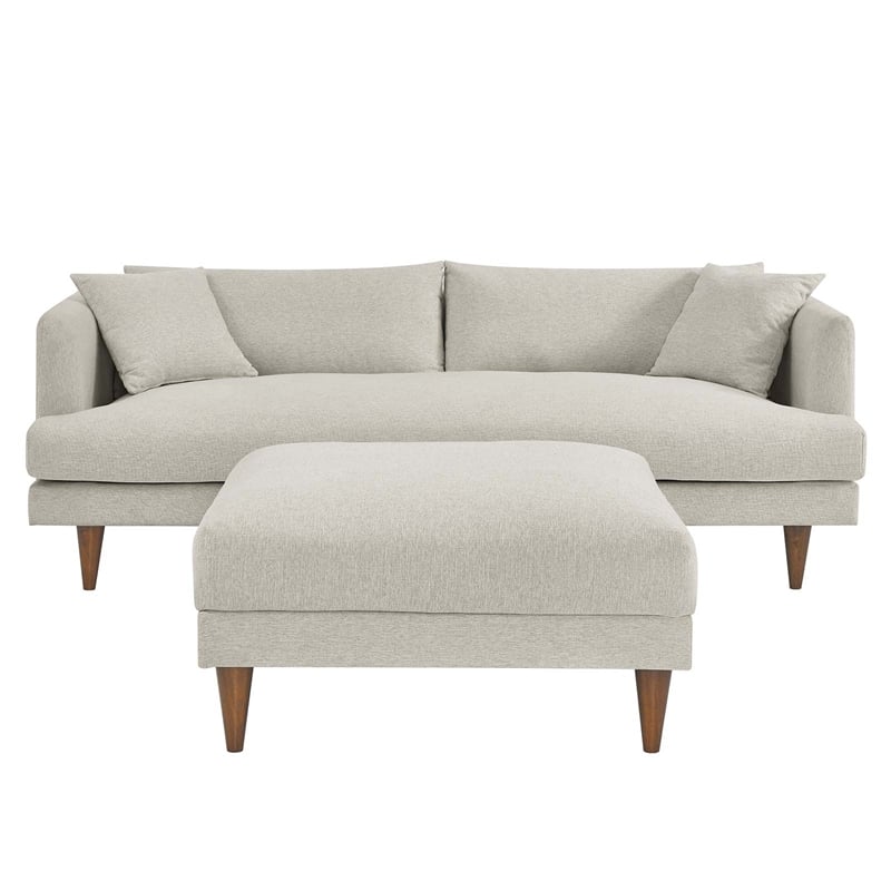 Pemberly Row Fabric Sofa and Ottoman Set in Heathered Weave Ivory